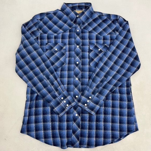Wrangler Other - Wrangler Western Shirt Mens Large Blue Preppy Plaid Snap Button Up Long Sleeve